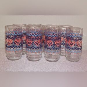 Vtg Indiana Glass COUNTRY HEARTS 16 oz Beverage Glass, Set Of 8